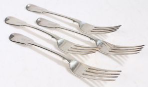 Four George III silver table forks, London 1808, maker Edward Lees, the fiddle pattern handles