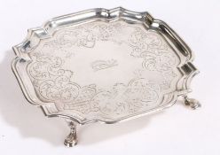 A George II silver waiter, London 1732, maker’s mark rubbed, of shaped square piecrust form, with