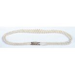 19th/20th century cultured double row pearl necklace, the necklace set with two rows of graduated