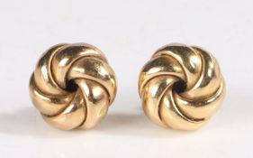 Pair of 9 carat gold knot earrings, stamped 375, weight 3.0 grams
