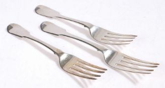 Matched set of three George III and later silver table forks, two London 1817, maker Richard Turner,