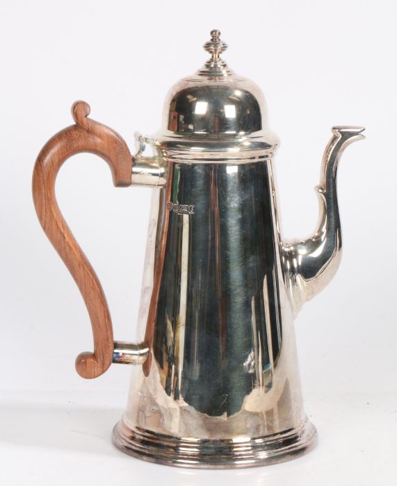 Elizabeth II silver coffee pot, Sheffield 1992, maker  C J Vander Ltd. the domed cover above a