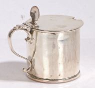 George III silver mustard pot, London 1777, maker Thomas Daniell, of drum form, the hinged lid