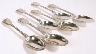Matched set of six Victorian silver table spoons, Two London 1841, maker Chawner & Co. (George