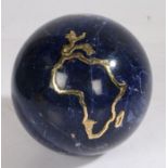 Lapis Lazuli sphere with 18 carat gold overlay depicting Africa, Great Britain and a portion of