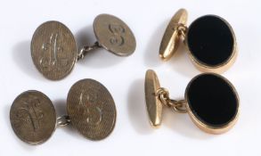 Pair 9 carat gold and black onyx cuff-links, stamped 375, together with another pair of cuff