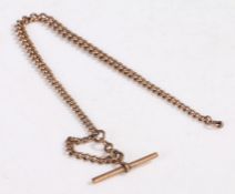 9 carat gold pocket watch chain, with chain links and T bar, 39 grams, 36.5cm long