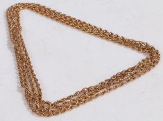 A 9 carat gold guard chain,  with rope twist links,154cm long, 36.9g