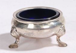 George II silver salt, London 1734, makers mark rubbed, of cauldron form, raised on three stepped