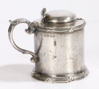 Victorian silver mustard pot, London 1853, maker John Samuel Hunt, with acanthus leaf capped handle,
