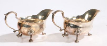 Pair of George II silver sauceboats, London 1747, maker Peter Taylor, with acanthus leaf capped