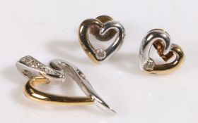 18 carat gold and diamond bi-metal heart pendant together with a pair of 18 carat gold and diamond