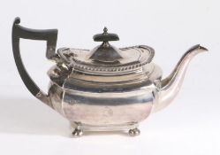 George V silver teapot, Sheffield 1934, maker Walker & Hall, with ebony angular handle and finial,