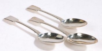 Three George III silver dessert spoons, London 1818, maker Robert Peppin, the fiddle pattern handles