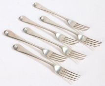 Set of six George III silver table forks, London 1786, maker Richard Crossley, the feather edged