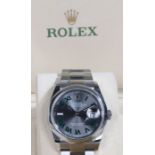 Rolex Oyster Perpetual Datejust "Wimbledon" gentleman's stainless steel wristwatch, model no.