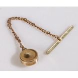 9 carat gold button and chain, with a roundel, chain and bar, 1.3g