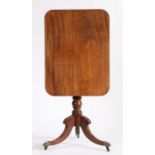 George III mahogany tilt top occasional table, the rectangular top with chamfered corners above a