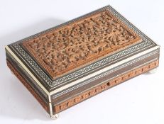 Late 19th/20th century Indian Vizagapatum/Damascus box, the top decorated with a carved wooden