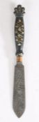 19th Century niello knife, the black handle with foliate mother of pearl inlay, 19.5cm long