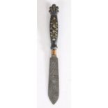 19th Century niello knife, the black handle with foliate mother of pearl inlay, 19.5cm long