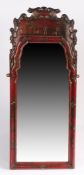 19th century Chinese wall mirror, surmounted with a scene of a gilded landscape with figures and