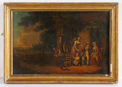 Early 19th Century oil on metal panel depicting the sailors return to his cottage, housed in a