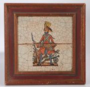 Early 19th Century tile, Austrian Empire, the central field with depiction of a hussar holding a