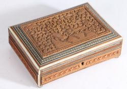 Late 19th/early 20th century Indian Vizagapatum/Damascus box, the top with a carved design of two