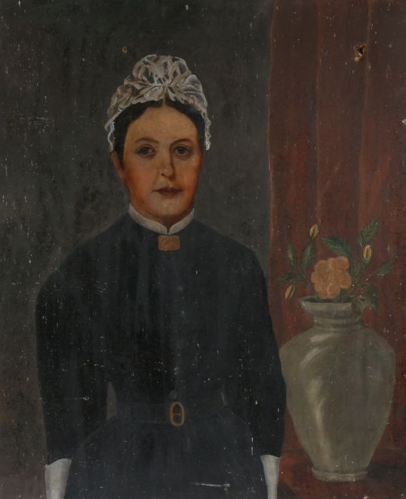 English School (19th Century) Portrait of a Lady in Lace Bonnet oil on canvas 76 x 63cm (30'' x