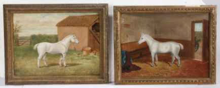 J C Mitchell (British, 19th Century) White Horses both signed and dated 1877 (lower right), pair