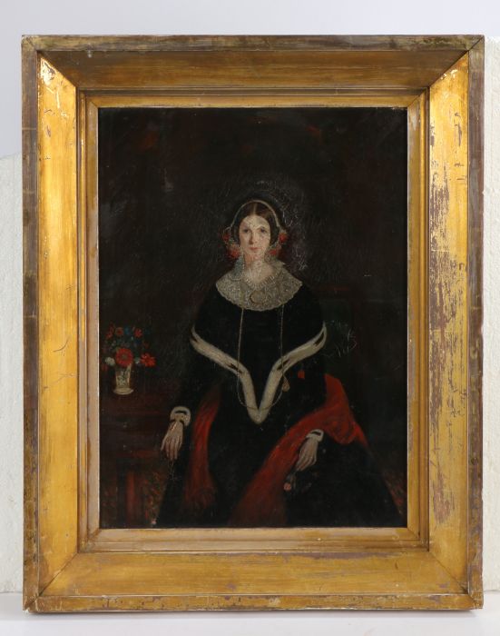 English School (19th Century) Half Length Portrait of a Lady in an Interior oil on canvas 44 x