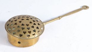 Early 20th Century brass chestnut roaster love token, 25.5cm long
