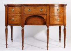 Regency mahogany bow front sideboard, with two central frieze drawers flanked by two double height