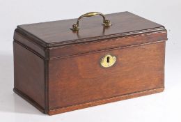 George III mahogany tea caddy, the rectangular lid with brass swing handle opening to reveal an