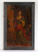 18th Century glass picture of the Duchess of Ormonde, housed in a black painted and glazed frame,