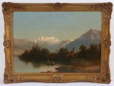 Ferdinand Sommer (Swiss, 1822-1901) Alpine Scene signed (lower right), oil on board 32 x 44cm (12.5"