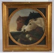 After John Frederick Herring (19th Century) Horses Feeding oil on canvas 49cm (19'') diameter
