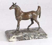 Bronze study of a horse after Massey, indistinctly signed to base, set on a grey veined marble base,
