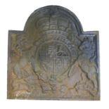 A cast iron fireback depicting the royal coat or arms, 53cm wide, 56cm high