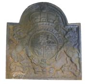 A cast iron fireback depicting the royal coat or arms, 53cm wide, 56cm high