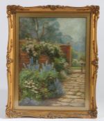 Eva Walbourn (British, 1872-1927) Garden Scene signed (lower right), oil on canvas 40 x 29cm (16'' x