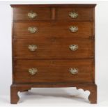 George III oak chest of drawers, fitted two short over three long graduating drawers, raised on