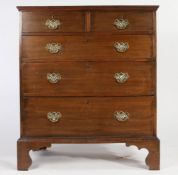 George III oak chest of drawers, fitted two short over three long graduating drawers, raised on