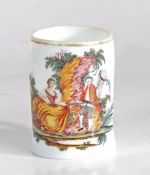 18th century Bohemian milk glass mug, painted with a scene of lady and gentleman fishing at the side