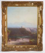 C Schreiber (Continental, 19th Century) Mountain Scene with Ruin signed and dated 1894 (lower