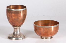 19th Century silver and copper goblet and bowl, each bearing a silver roundel engraved with the
