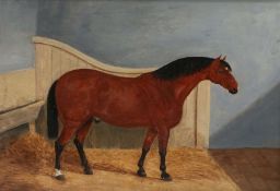 English School (19th Century) Horse in Stable canvas laid to panel 38 x 54cm (15'' x 21'')