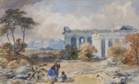 English School (19th Century) Figures Before a Ruin bears signature T Girton (lower left),