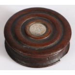 19th Century oak snuff box made from oak from Windsor Castle, of circular form, with silver